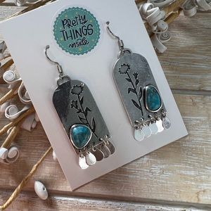 Boho silver toned faux stone dangle earrings